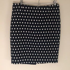 Navy and white polka dot pencil skirt